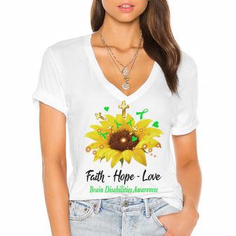 Brain Disabilities Awareness Faith Hope Love Women's Jersey Short Sleeve Deep V-Neck Tshirt | Favorety UK