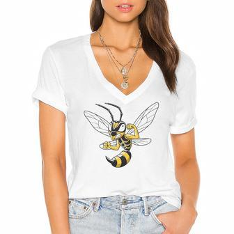 Cartoon Hornet I Bee I Insect I Hornet Women's Jersey Short Sleeve Deep V-Neck Tshirt | Mazezy