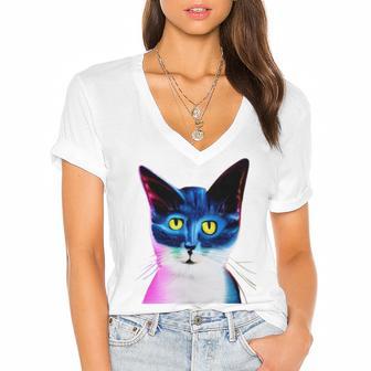 Cat Avatar Women's Jersey Short Sleeve Deep V-Neck Tshirt | Favorety DE