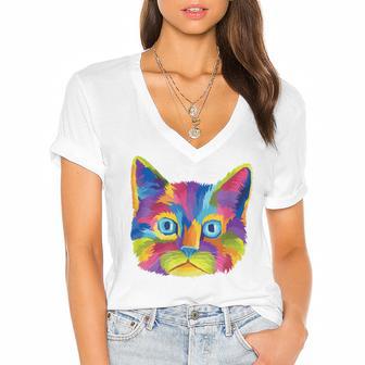 Cat Got Your Soul Women's Jersey Short Sleeve Deep V-Neck Tshirt | Favorety UK