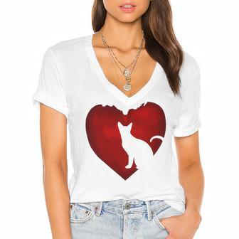 Cat Heart Shirt Cat Lovers Valentine Day Gifts For Couple Women's Jersey Short Sleeve Deep V-Neck Tshirt | Favorety