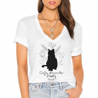 Cats Because People Suck Gift For Cat Lover Cat Quotes Tee People Suck Women's Jersey Short Sleeve Deep V-Neck Tshirt | Favorety CA