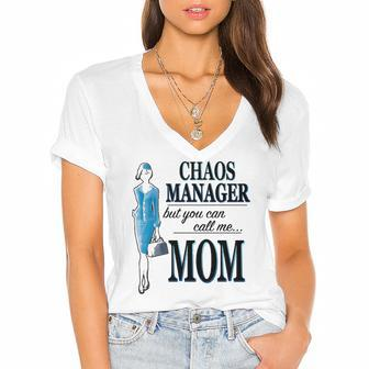 Chaos Manager But You Can Call Me Mom Women's Jersey Short Sleeve Deep V-Neck Tshirt | Mazezy