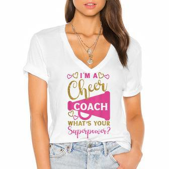 Cheer Cheerleading Coach Im A Cheer Coach Whats Your  Women's Jersey Short Sleeve Deep V-Neck Tshirt