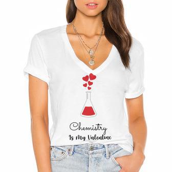 Chemistry Is My Valentine Women's Jersey Short Sleeve Deep V-Neck Tshirt - Monsterry