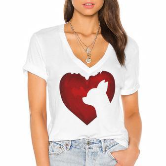 Chihuahua Shape With Red Heart Painting For Valentine Day Women's Jersey Short Sleeve Deep V-Neck Tshirt | Favorety DE