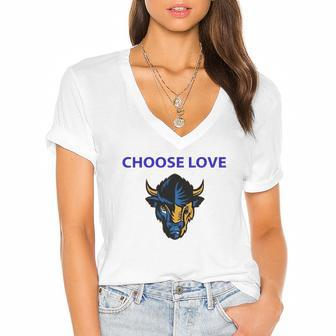 Choose Love Buffalo 2022 American Bison Head Retro Women's Jersey Short Sleeve Deep V-Neck Tshirt | Mazezy