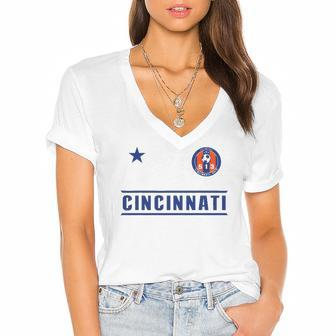 Cincinnati Soccer Jersey 513 Original Design Women's Jersey Short Sleeve Deep V-Neck Tshirt | Mazezy
