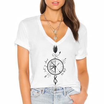 Compass Travel Lover Women's Jersey Short Sleeve Deep V-Neck Tshirt | Favorety AU