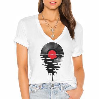 Cool Record Dj Music Women's Jersey Short Sleeve Deep V-Neck Tshirt | Favorety CA