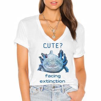 Cute Axolotl Facing Extinction Women's Jersey Short Sleeve Deep V-Neck Tshirt | Favorety UK