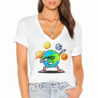 Dabbing Earth Day Women's Jersey Short Sleeve Deep V-Neck Tshirt | Favorety UK