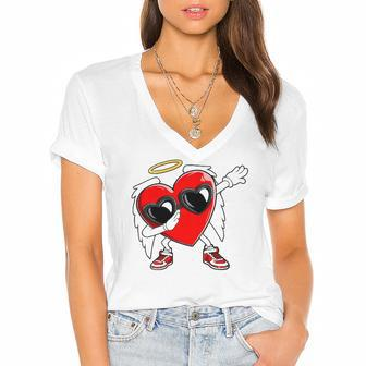 Dabbing Heart Valentines Day Love Dab Dance Men Women Gift Women's Jersey Short Sleeve Deep V-Neck Tshirt | Mazezy