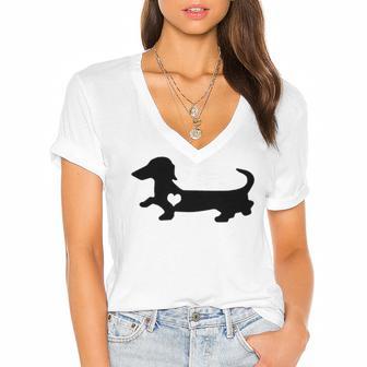 Dachshund Heart Dog Lover Women's Jersey Short Sleeve Deep V-Neck Tshirt | Favorety UK