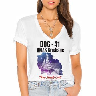 Ddg - 41 Hmas Brisbane Women's Jersey Short Sleeve Deep V-Neck Tshirt | Favorety CA