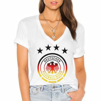 Die Mannschaft Germany Football Association Crest Women's Jersey Short Sleeve Deep V-Neck Tshirt | Mazezy
