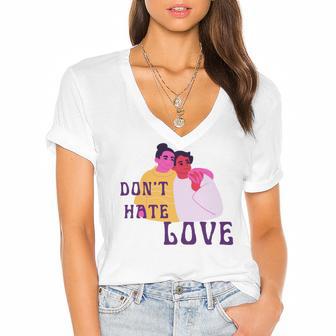 Dont Hate Love Women's Jersey Short Sleeve Deep V-Neck Tshirt | Favorety DE