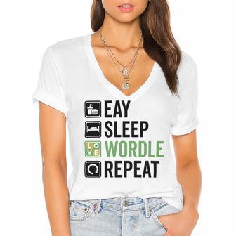 Eat Eat Sleep Wordle Repeat Wordle Lover Wordle Addict Women's Jersey Short Sleeve Deep V-Neck Tshirt | Favorety