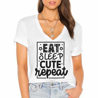 Eat Sleep Cute Repeat Graphic Design For Babys Women's Jersey Short Sleeve Deep V-Neck Tshirt | Favorety DE