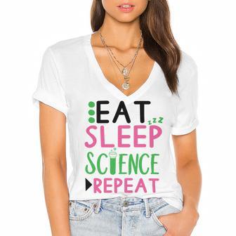 Eat Sleep Science Repeat Women's Jersey Short Sleeve Deep V-Neck Tshirt | Favorety UK