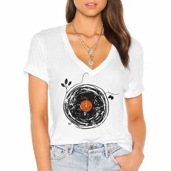 Enchanting Vinyl Records Vintage Women's Jersey Short Sleeve Deep V-Neck Tshirt | Favorety