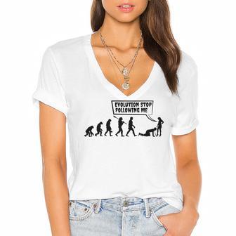 Evolution Stop Following Me Women's Jersey Short Sleeve Deep V-Neck Tshirt | Favorety AU