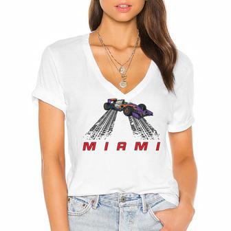 F 1 Miami Gp Aqua Women's Jersey Short Sleeve Deep V-Neck Tshirt | Favorety CA