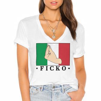 Ficko Italian Hand Sign Women's Jersey Short Sleeve Deep V-Neck Tshirt | Favorety CA