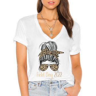 Field Day 2022 Last Day Of School Women's Jersey Short Sleeve Deep V-Neck Tshirt | Favorety UK