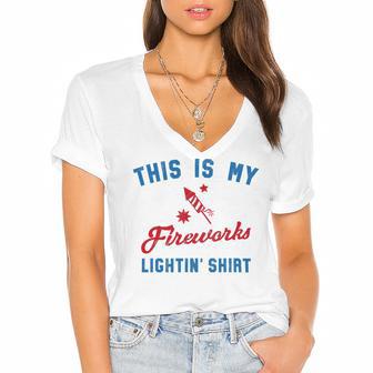 Fourth Of July My Fireworks Vintage 749 Shirt Women's Jersey Short Sleeve Deep V-Neck Tshirt | Favorety UK