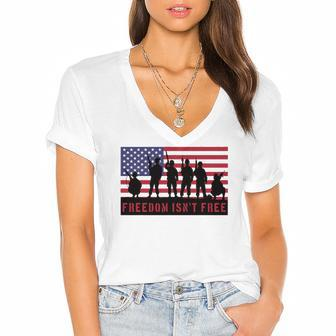 Freedom Isnt Free 4Th Of July America Women's Jersey Short Sleeve Deep V-Neck Tshirt | Mazezy