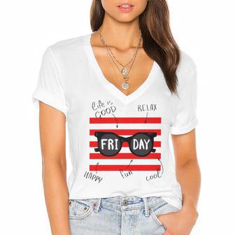 Friday With Slogans Women's Jersey Short Sleeve Deep V-Neck Tshirt | Favorety DE