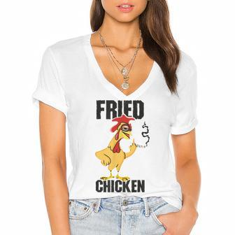 Fried Chicken Drumstick Nuggets Wings Breadcrumbs V2 Women's Jersey Short Sleeve Deep V-Neck Tshirt - Seseable