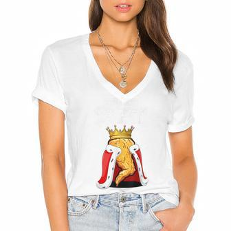 Fried Chicken Queen | Womens Junk Fast Food Lover Women's Jersey Short Sleeve Deep V-Neck Tshirt - Seseable