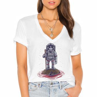 Funny Astronaut Monkey V3 Women's Jersey Short Sleeve Deep V-Neck Tshirt | Favorety DE