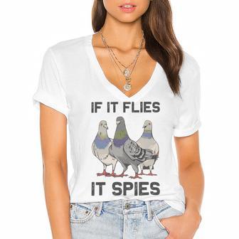 Funny Birds Pun Pigeon If It Flies It Spies Birds Are Liars Women's Jersey Short Sleeve Deep V-Neck Tshirt | Favorety DE