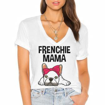 Funny Frenchie Mom French Bulldog Design For Women Women's Jersey Short Sleeve Deep V-Neck Tshirt | Mazezy