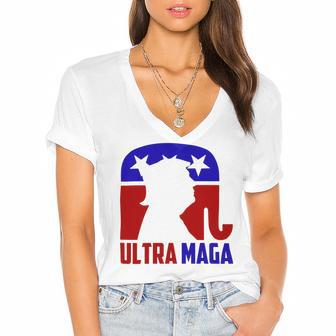 Funny Ultra Maga Gift For Americans Trump Biden Lover Women's Jersey Short Sleeve Deep V-Neck Tshirt | Favorety CA