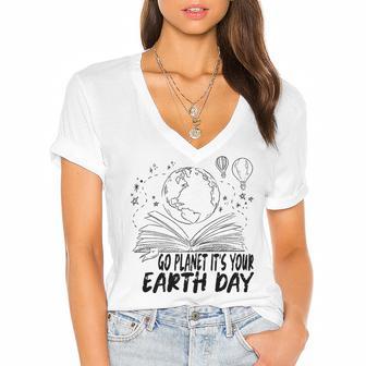 Go Planet Its Your Earth Day V2 Women's Jersey Short Sleeve Deep V-Neck Tshirt | Favorety AU