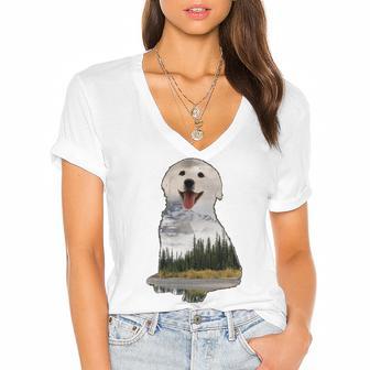 Golden Retriever Cute Puppy Women's Jersey Short Sleeve Deep V-Neck Tshirt | Favorety