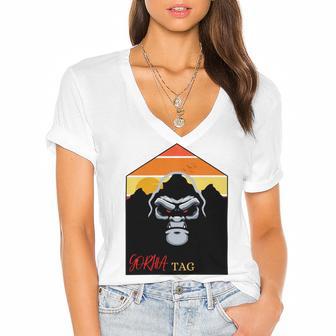 Gorilla Tag Pfp Maker Gorilla Tag Mountain Women's Jersey Short Sleeve Deep V-Neck Tshirt | Favorety