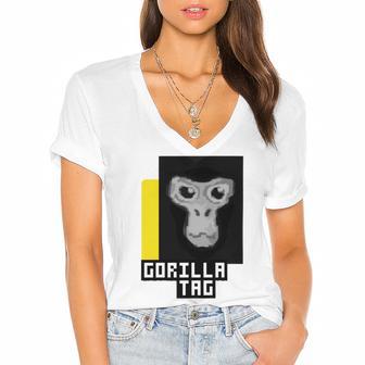 Gorilla Tag Pfp Maker Gorilla Tag Yellow Women's Jersey Short Sleeve Deep V-Neck Tshirt | Favorety