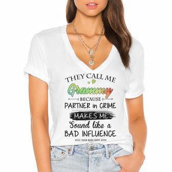 Grammy Grandma Gift They Call Me Grammy Because Partner In Crime Women's Jersey Short Sleeve Deep V-Neck Tshirt - Seseable