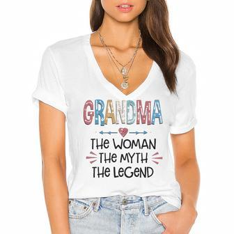 Grandma Gift Grandma The Woman The Myth The Legend Women's Jersey Short Sleeve Deep V-Neck Tshirt - Seseable