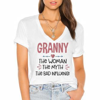 Granny Grandma Gift Granny The Woman The Myth The Bad Influence Women's Jersey Short Sleeve Deep V-Neck Tshirt - Seseable