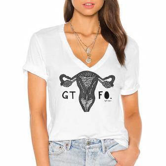 Gtfo Uterus Black Print Perfect Gift Women's Jersey Short Sleeve Deep V-Neck Tshirt | Favorety DE