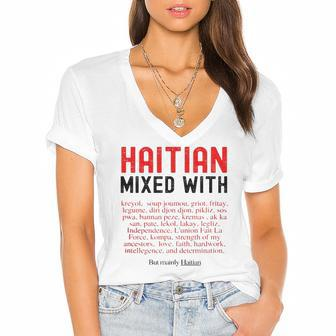 Haitian Mixed With Kreyol Griot But Mainly Haitian Women's Jersey Short Sleeve Deep V-Neck Tshirt | Mazezy