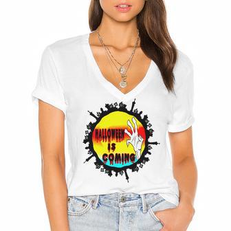 Halloween Time Is Coming Women's Jersey Short Sleeve Deep V-Neck Tshirt | Favorety AU