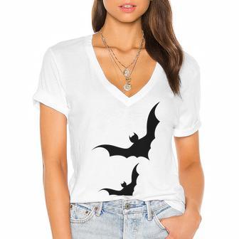 Halloween Two Bats Pattern Women's Jersey Short Sleeve Deep V-Neck Tshirt | Favorety AU