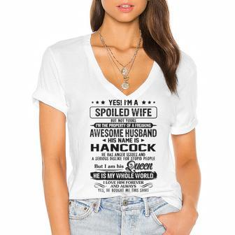 Hancock Name Gift Spoiled Wife Of Hancock Women's Jersey Short Sleeve Deep V-Neck Tshirt - Seseable